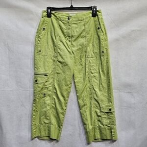 Chico's Lime Green 100% Cotton Multi Pocket Capri Pants Size 0.5 or US 6